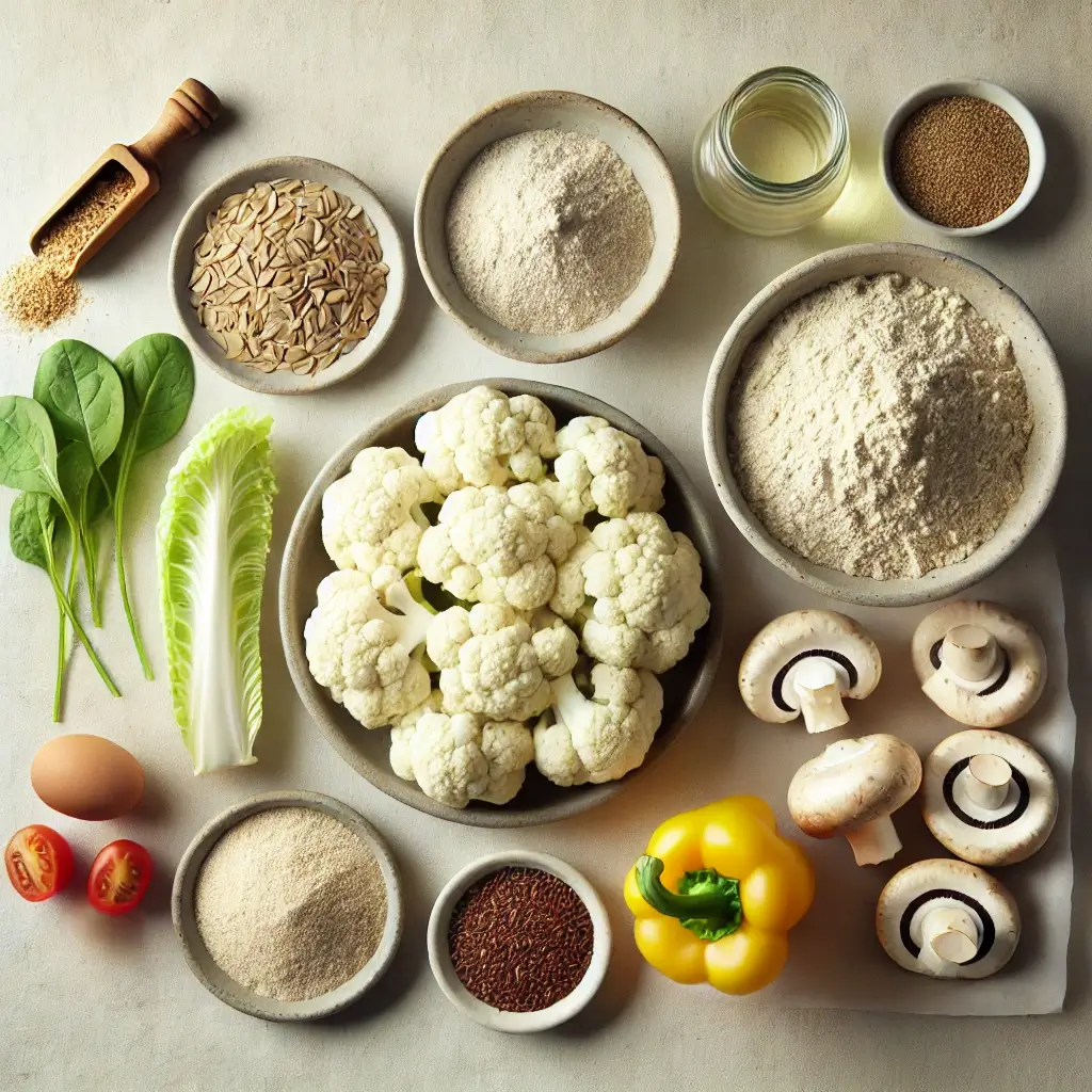 Fresh Vegan Cauliflower Pizza Crust Ingredients with Tomatoes