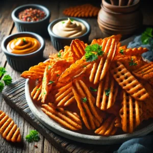 Crispy Sweet Potato Waffle Fries with Dipping Sauces