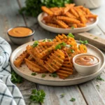 Crispy Sweet Potato Waffle Fries with Dipping Sauces