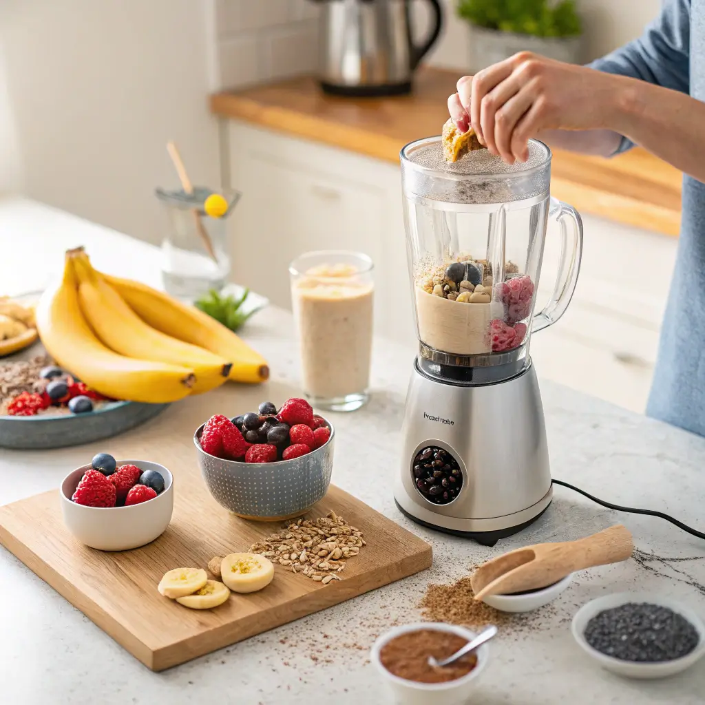 Vegan Protein Shake Step of Blending Ingredients