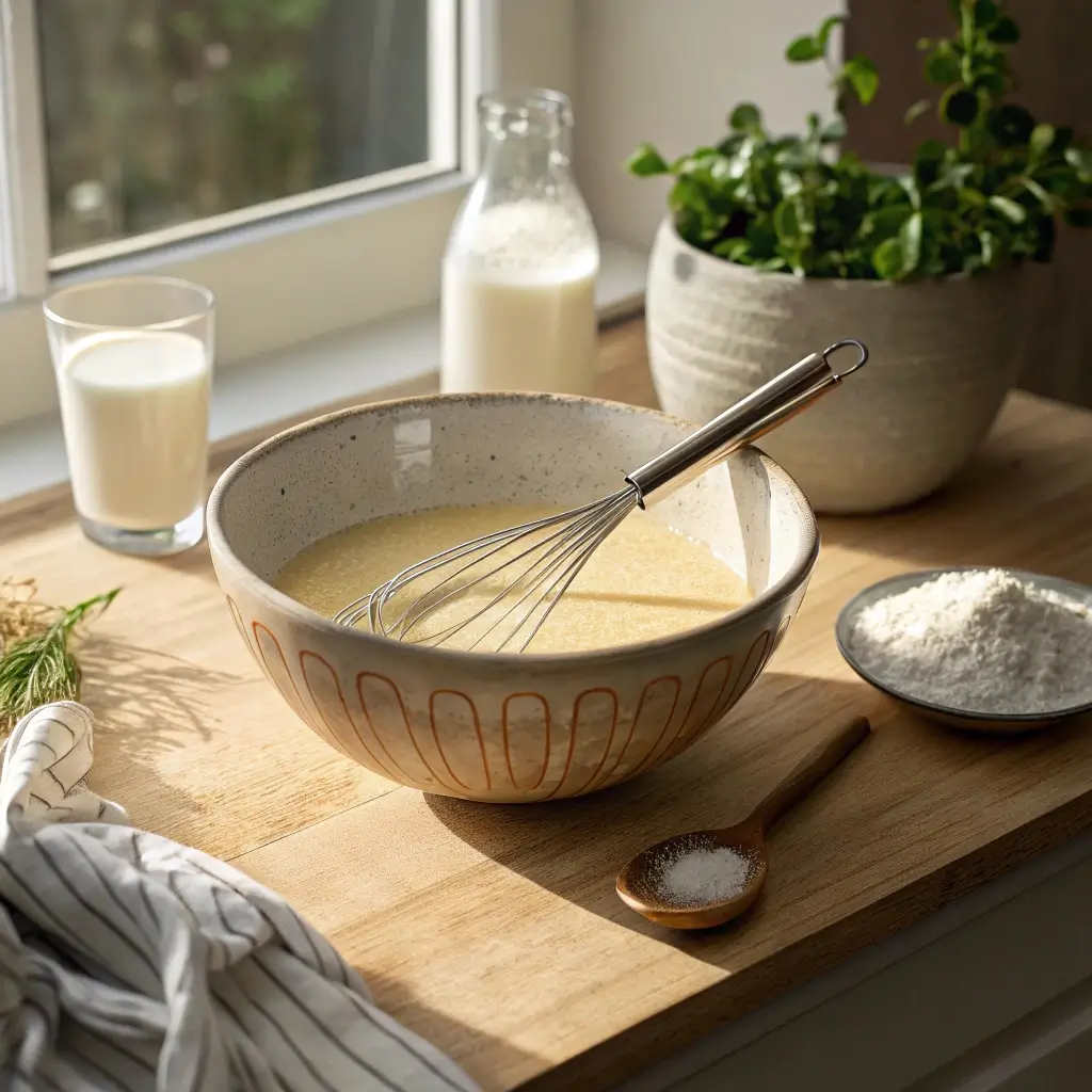 Neatly Arranged Baking Ingredients on a Wooden Kitchen Counter