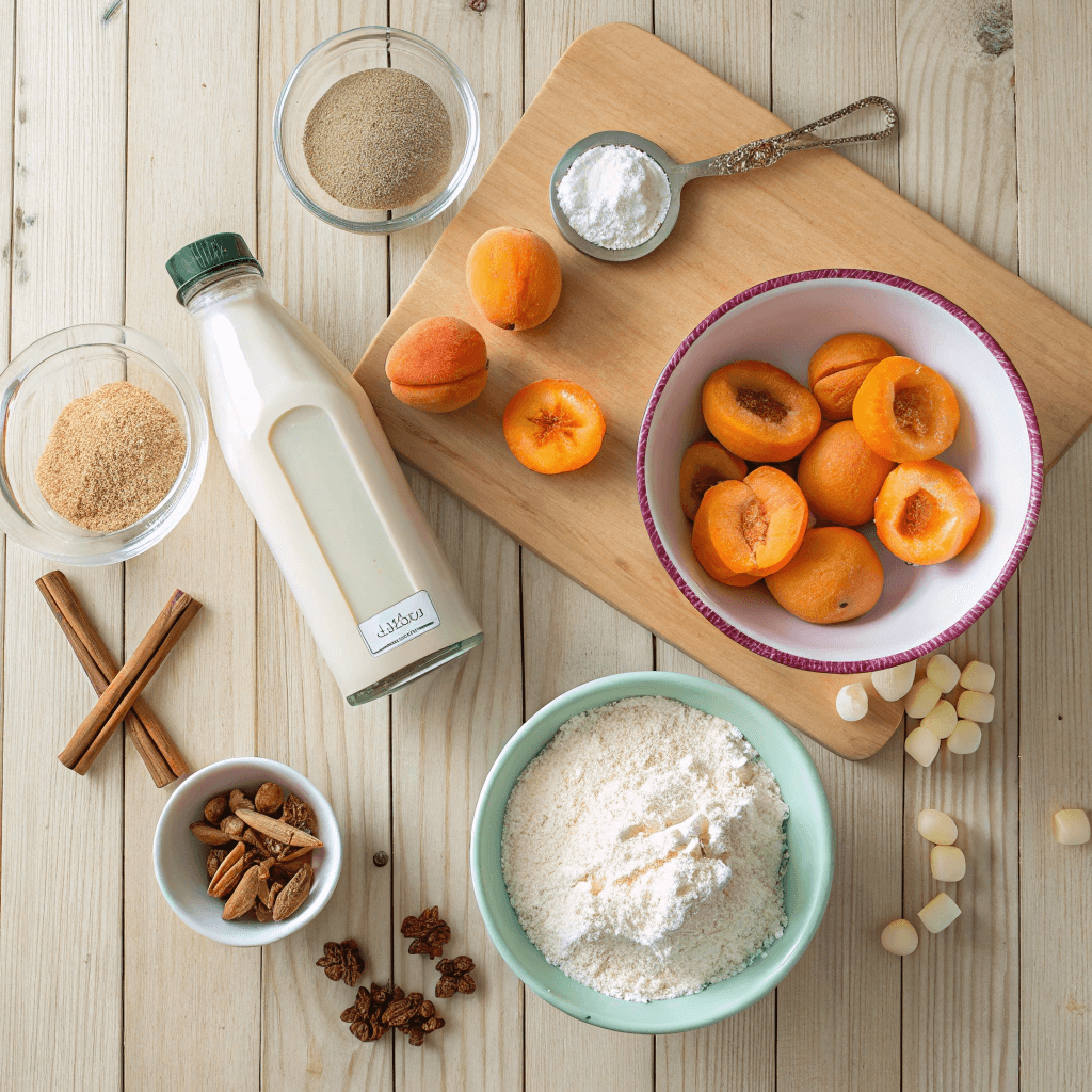 Vegan Tres Leches Cake Ingredients on a Wooden Countertop