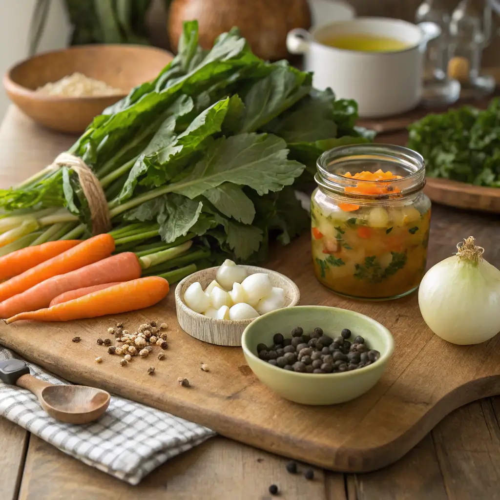 Step-by-step process of how to make turnip green soup