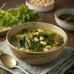 Bowl of Turnip Green Soup with Fresh Herbs