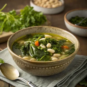 Bowl of Turnip Green Soup with Fresh Herbs