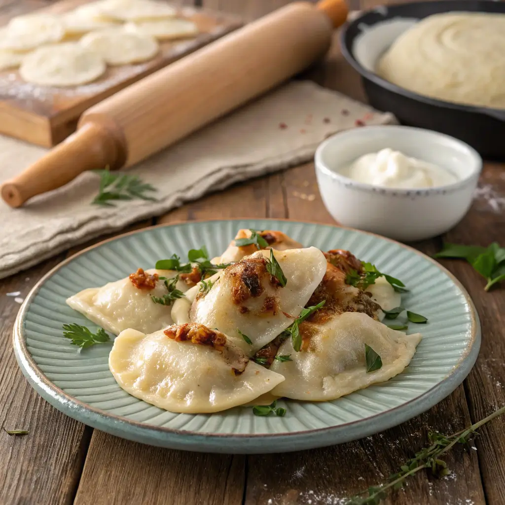 Homemade Gluten Free Pierogi with Caramelized Onions