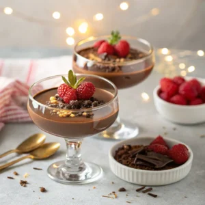 Creamy Chocolate Panna Cotta with Fresh Berries and Chocolate Garnish