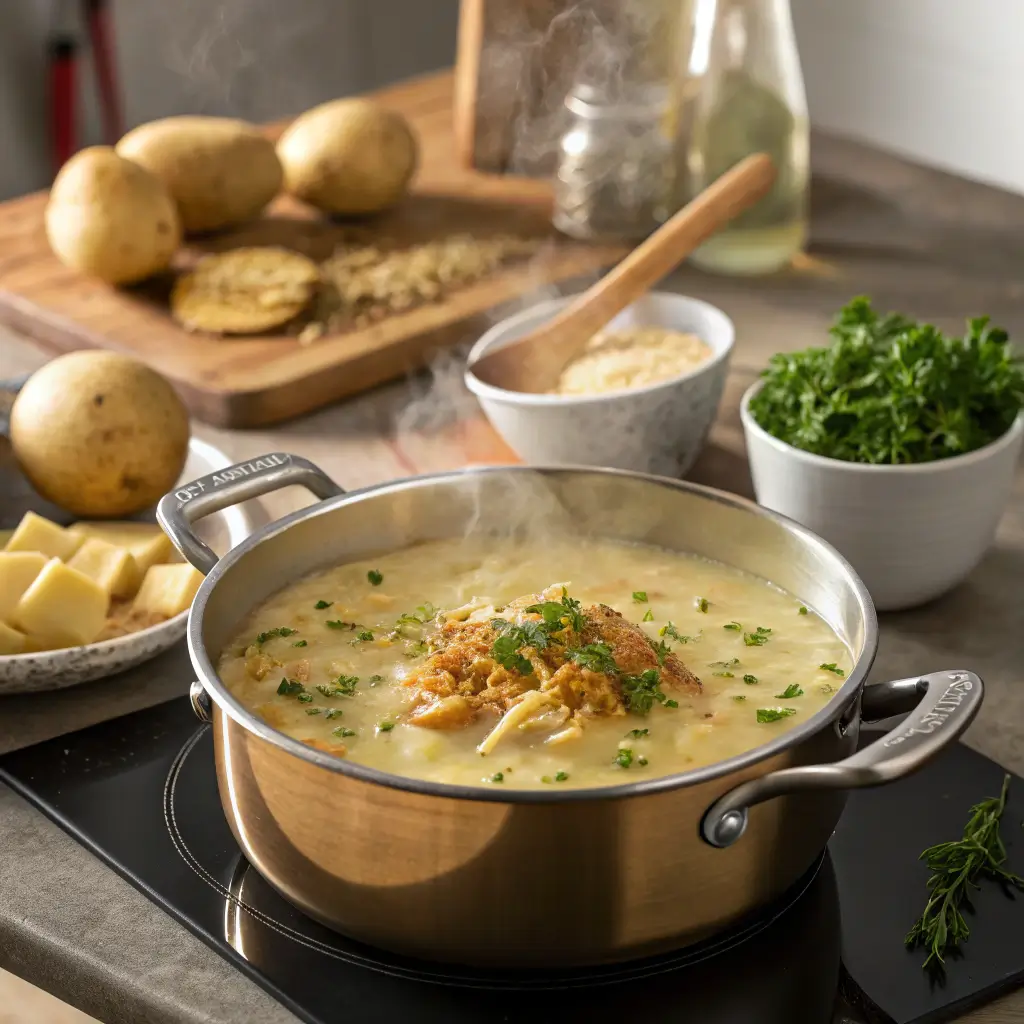 Step-by-Step Process of Making Vegan Potato Soup with Hash Browns