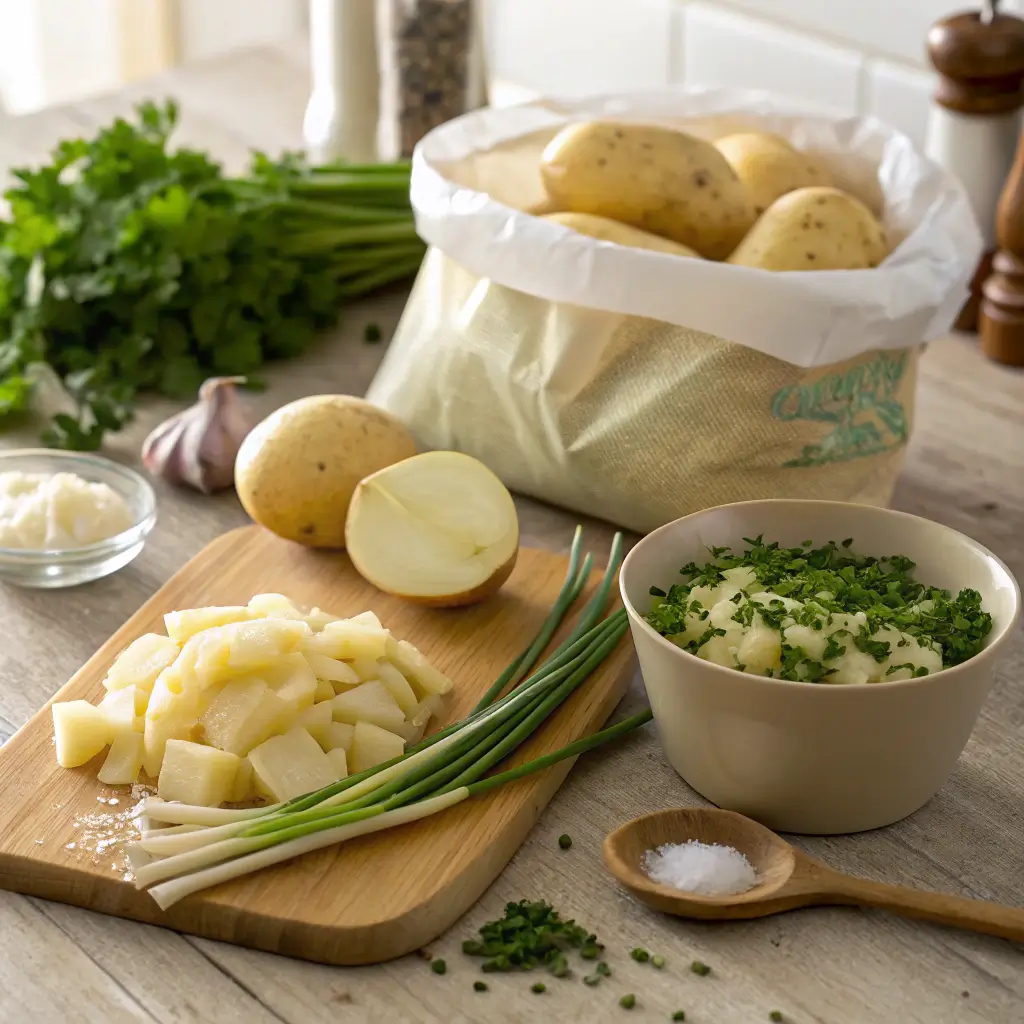 Fresh Ingredients for Vegan Potato Soup with Hash Browns