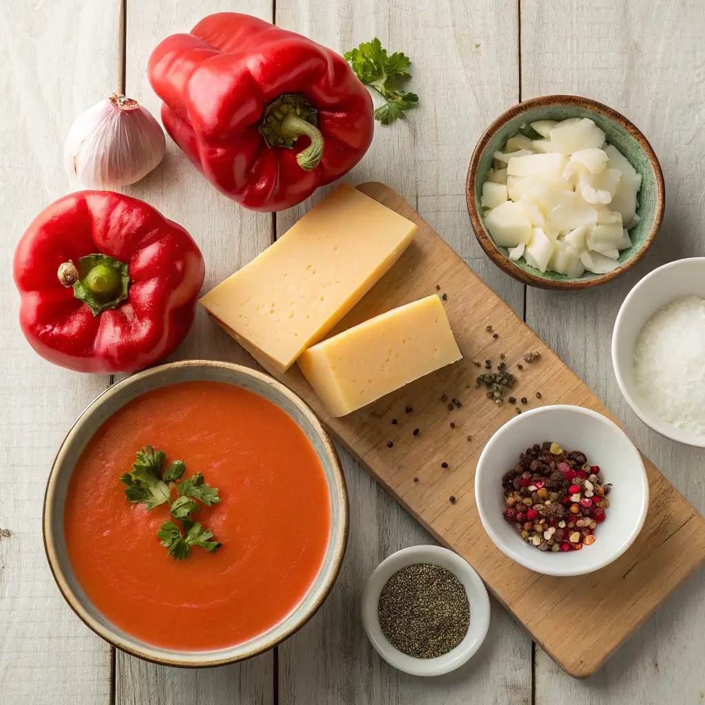 Fresh Ingredients for Red Pepper Gouda Soup (Vegetarian)