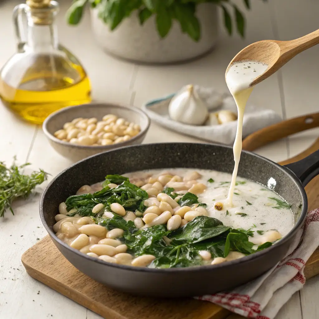 How to Make Creamy Tuscan White Bean Skillet Process